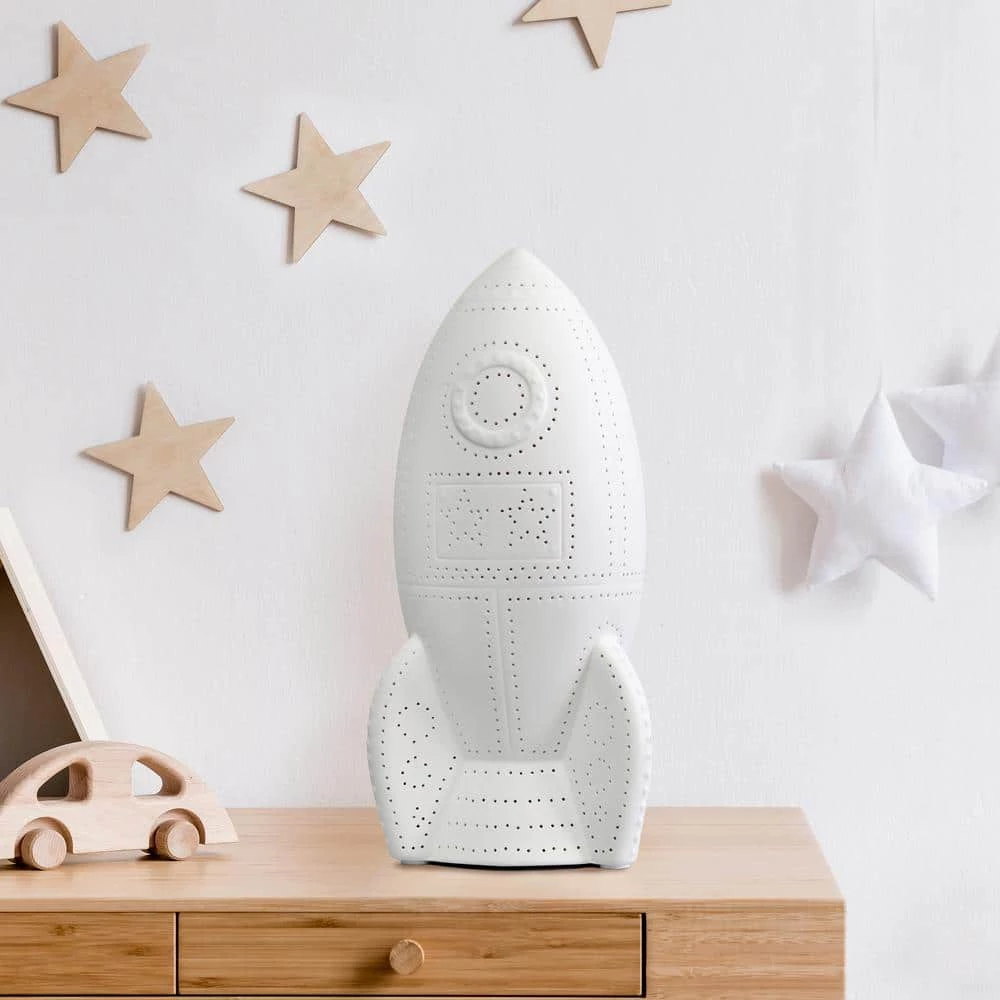 12.5 in. White Porcelain Rocketship Table Lamp by Simple Designs 7 12.5 in. White Porcelain Rocketship Table Lamp by Simple Designs - Image 7