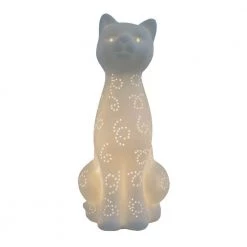 11 in. White Porcelain Kitty Cat Shaped Table Lamp by Simple Designs