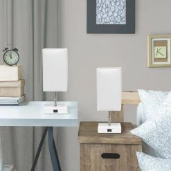 14.25 in. Petite White Stick Lamp with USB Charging Port and White Fabric Shade Set (2-Pack) by Simple Designs 15 14.25 in. Petite White Stick Lamp with USB Charging Port and White Fabric Shade Set (2-Pack) by Simple Designs -Simple Designs Online Shop white simple designs table lamps lc2004 wow 2pk 31 1000