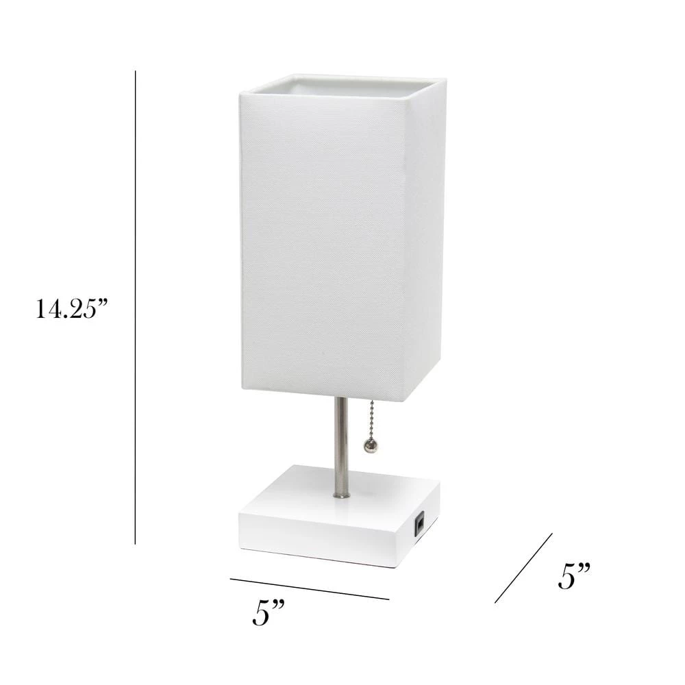 14.25 in. Petite White Stick Lamp with USB Charging Port and White Fabric Shade Set (2-Pack) by Simple Designs 3 14.25 in. Petite White Stick Lamp with USB Charging Port and White Fabric Shade Set (2-Pack) by Simple Designs - Image 3
