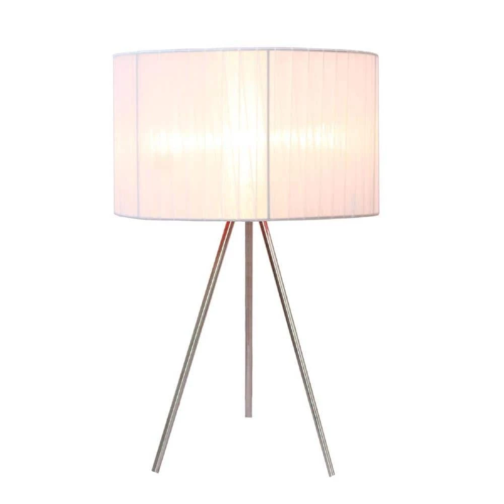 19.69 in. Brushed Nickel Tripod Table Lamp with White Pleated Silk Sheer Shade by Simple Designs 1 19.69 in. Brushed Nickel Tripod Table Lamp with White Pleated Silk Sheer Shade by Simple Designs