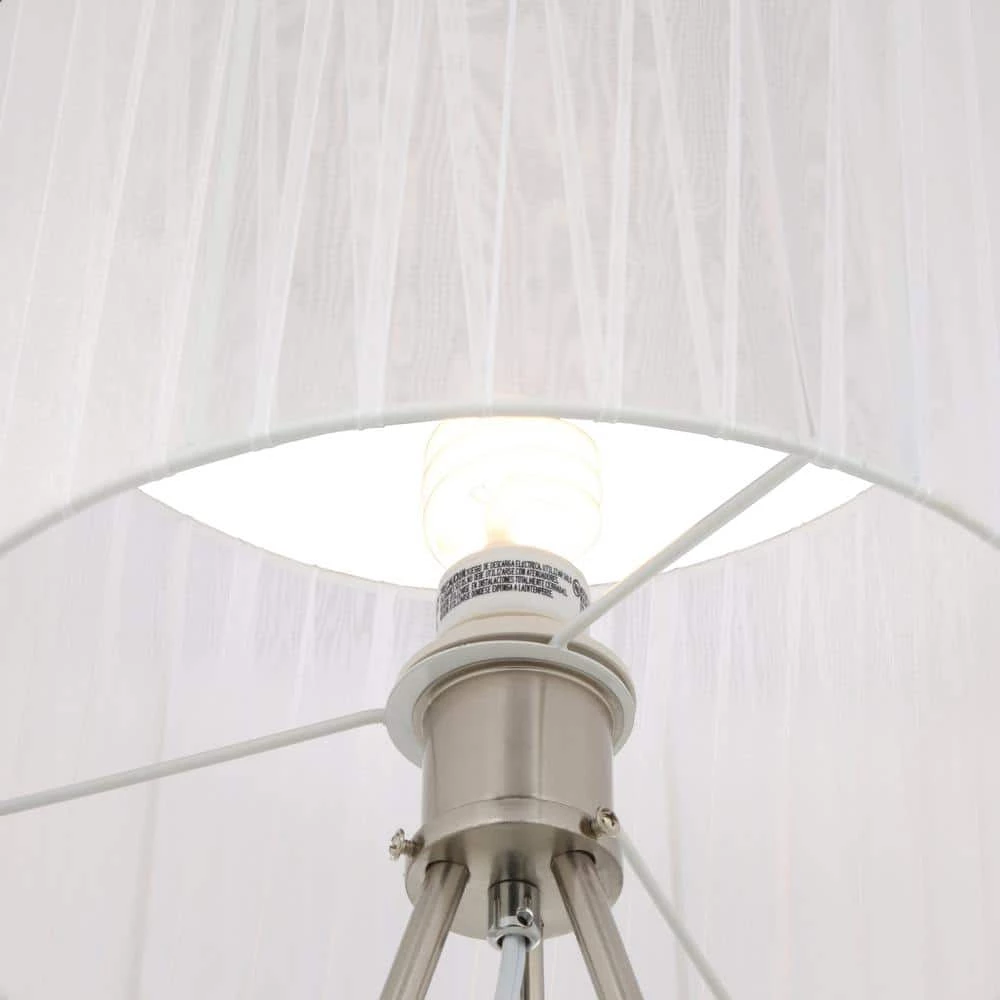 19.69 in. Brushed Nickel Tripod Table Lamp with White Pleated Silk Sheer Shade by Simple Designs 6 19.69 in. Brushed Nickel Tripod Table Lamp with White Pleated Silk Sheer Shade by Simple Designs - Image 6
