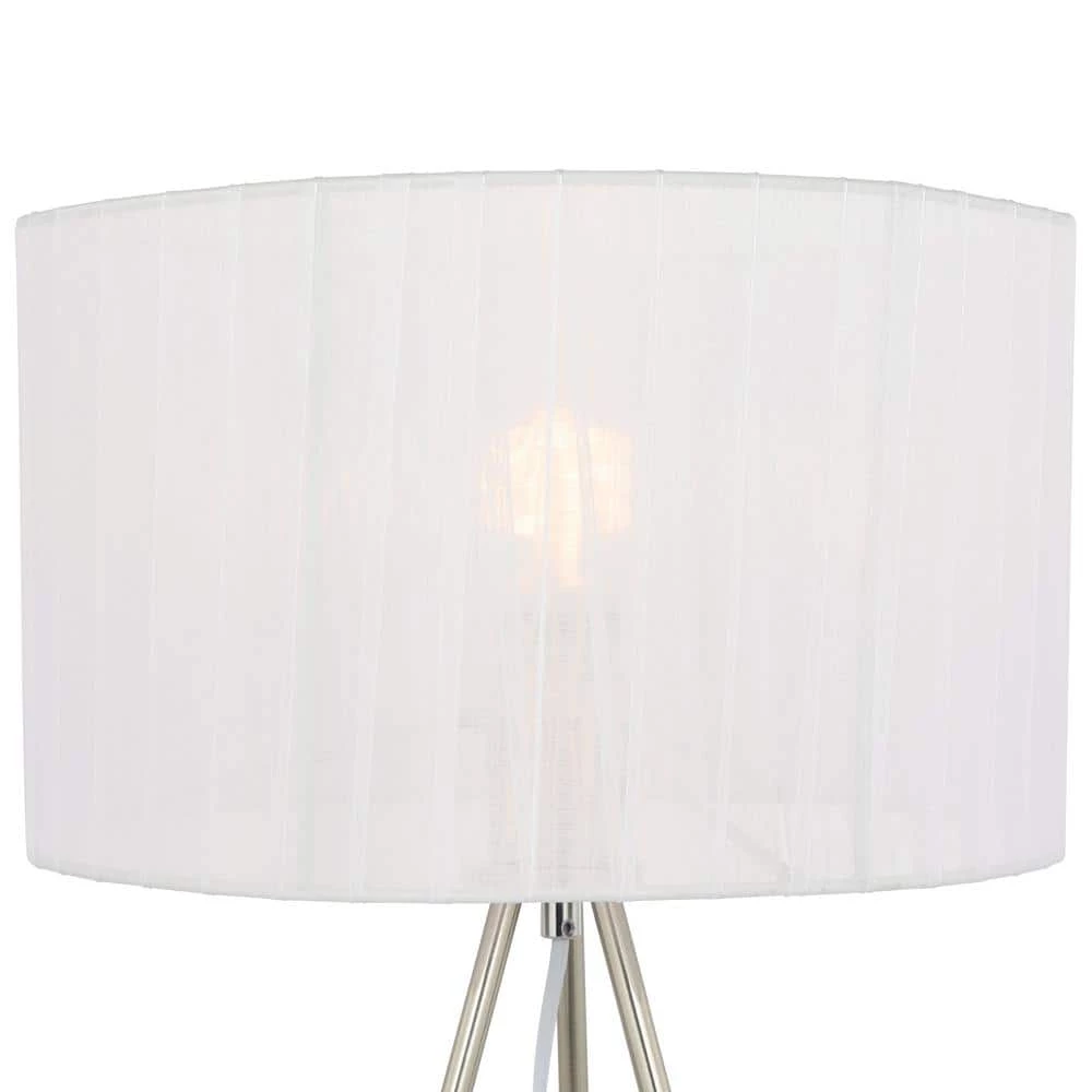 19.69 in. Brushed Nickel Tripod Table Lamp with White Pleated Silk Sheer Shade by Simple Designs 4 19.69 in. Brushed Nickel Tripod Table Lamp with White Pleated Silk Sheer Shade by Simple Designs - Image 4