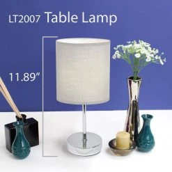 11.89 in. Chrome Mini Basic Table Lamp with White Fabric Shade by Simple Designs -Simple Designs Online Shop white simple designs table lamps lt2007 wht 4f 1000
