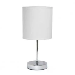 11.89 in. Chrome Mini Basic Table Lamp with White Fabric Shade by Simple Designs