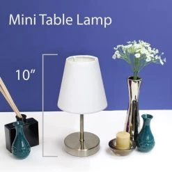 10 in. Sand Nickel Mini Basic Table Lamp with White Fabric Shade by Simple Designs -Simple Designs Online Shop white simple designs table lamps lt2013 wht 1f 1000