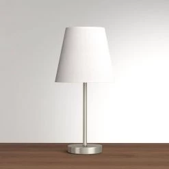 10 in. Sand Nickel Mini Basic Table Lamp with White Fabric Shade by Simple Designs -Simple Designs Online Shop white simple designs table lamps lt2013 wht 31 1000
