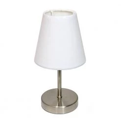10 in. Sand Nickel Mini Basic Table Lamp with White Fabric Shade by Simple Designs -Simple Designs Online Shop white simple designs table lamps lt2013 wht 4f 1000