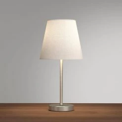 10 in. Sand Nickel Mini Basic Table Lamp with White Fabric Shade by Simple Designs -Simple Designs Online Shop white simple designs table lamps lt2013 wht d4 1000