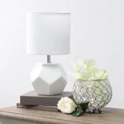 10.4 in. White Round Prism Mini Table Lamp with Matching Fabric Shade by Simple Designs -Simple Designs Online Shop white simple designs table lamps lt2065 wht 44 1000