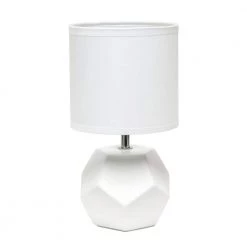 10.4 in. White Round Prism Mini Table Lamp with Matching Fabric Shade by Simple Designs