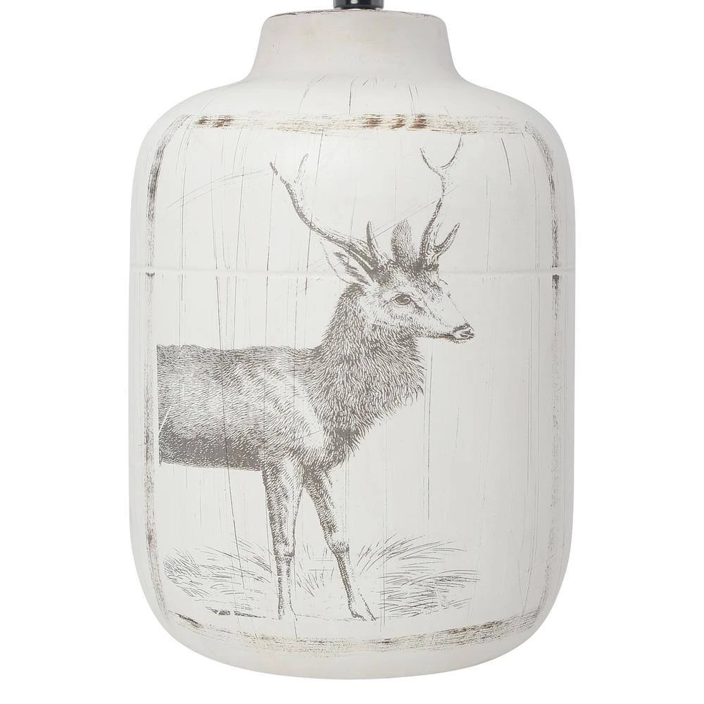 17 in. 1-Light Rustic Deer Buck Nature Printed Ceramic Farmhouse Accent Table Lamp with Fabric Shade by Simple Designs 4 17 in. 1-Light Rustic Deer Buck Nature Printed Ceramic Farmhouse Accent Table Lamp with Fabric Shade by Simple Designs - Image 4