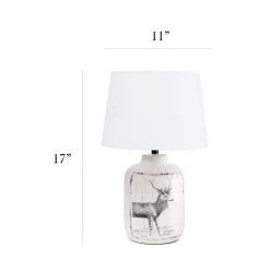 17 in. 1-Light Rustic Deer Buck Nature Printed Ceramic Farmhouse Accent Table Lamp with Fabric Shade by Simple Designs 10 17 in. 1-Light Rustic Deer Buck Nature Printed Ceramic Farmhouse Accent Table Lamp with Fabric Shade by Simple Designs -Simple Designs Online Shop white wash simple designs table lamps lt1065 der 4f 1000