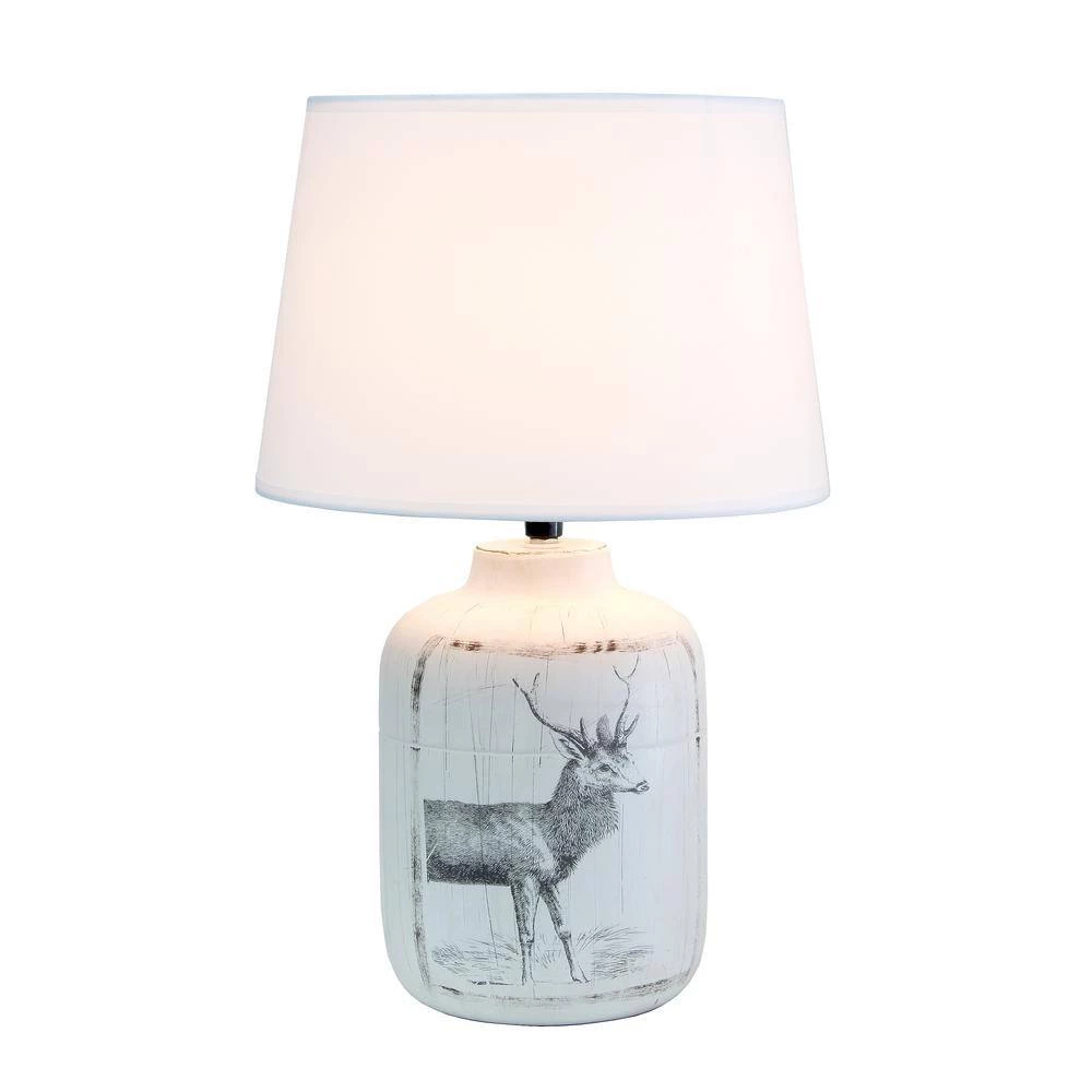 17 in. 1-Light Rustic Deer Buck Nature Printed Ceramic Farmhouse Accent Table Lamp with Fabric Shade by Simple Designs 2 17 in. 1-Light Rustic Deer Buck Nature Printed Ceramic Farmhouse Accent Table Lamp with Fabric Shade by Simple Designs - Image 2